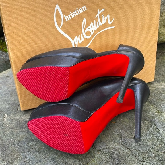 CHRISTIAN LOUBOUTIN VERITA BLACK LEATHER 6” STILLETTO HEEL PEEP TOE PUMPS🔥👠-9 - Picture 13 of 15